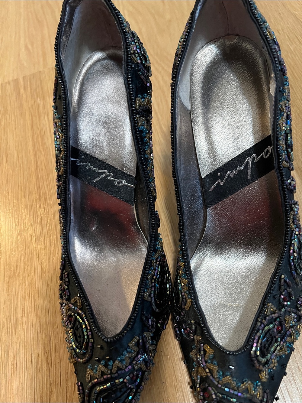 Impo Black Beaded Flats with Iridescent Accents